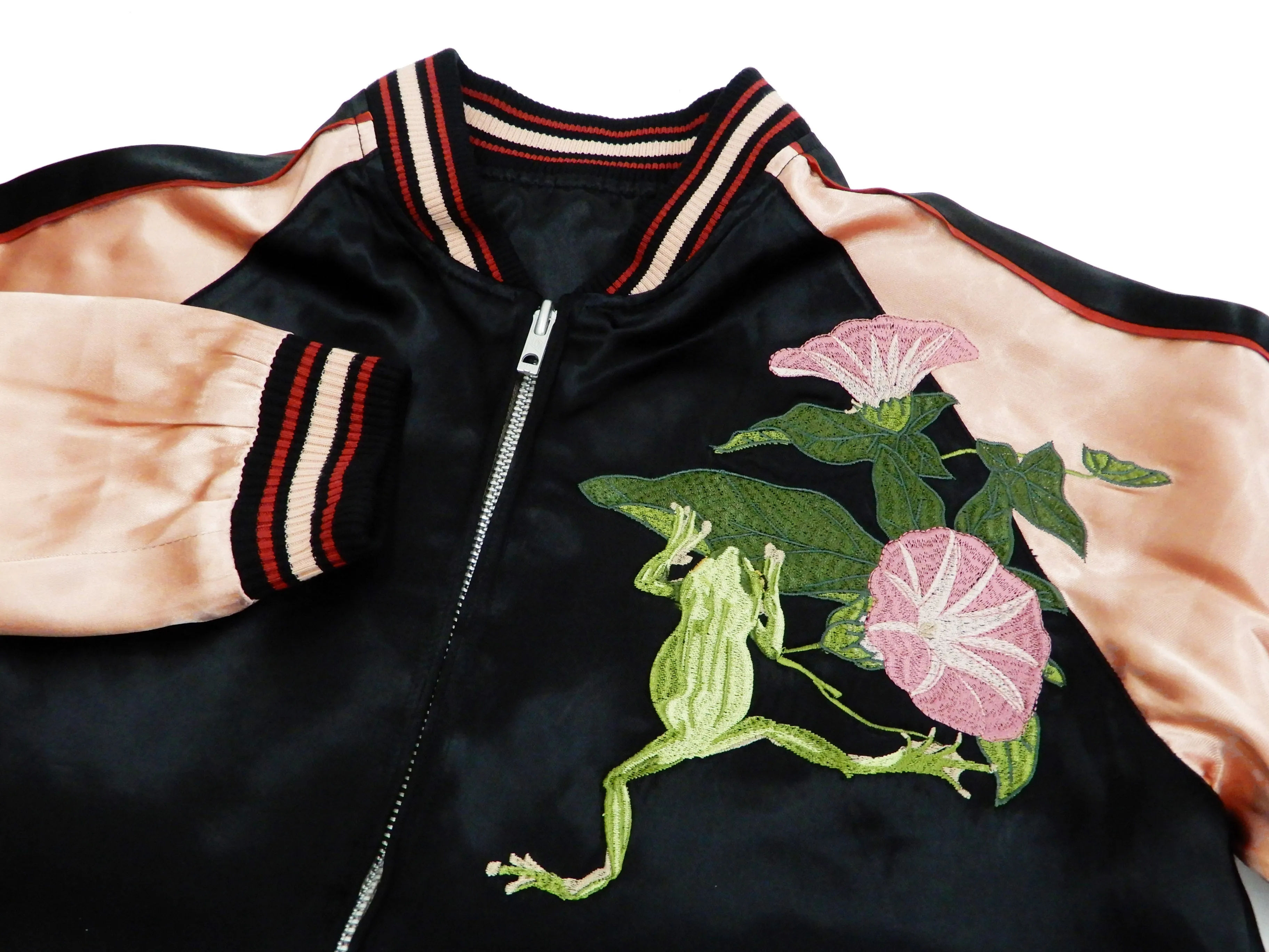 Japanesque Men's Japanese Souvenir Jacket Tree Frog Sukajan 3RSJ-043 Black/Pink