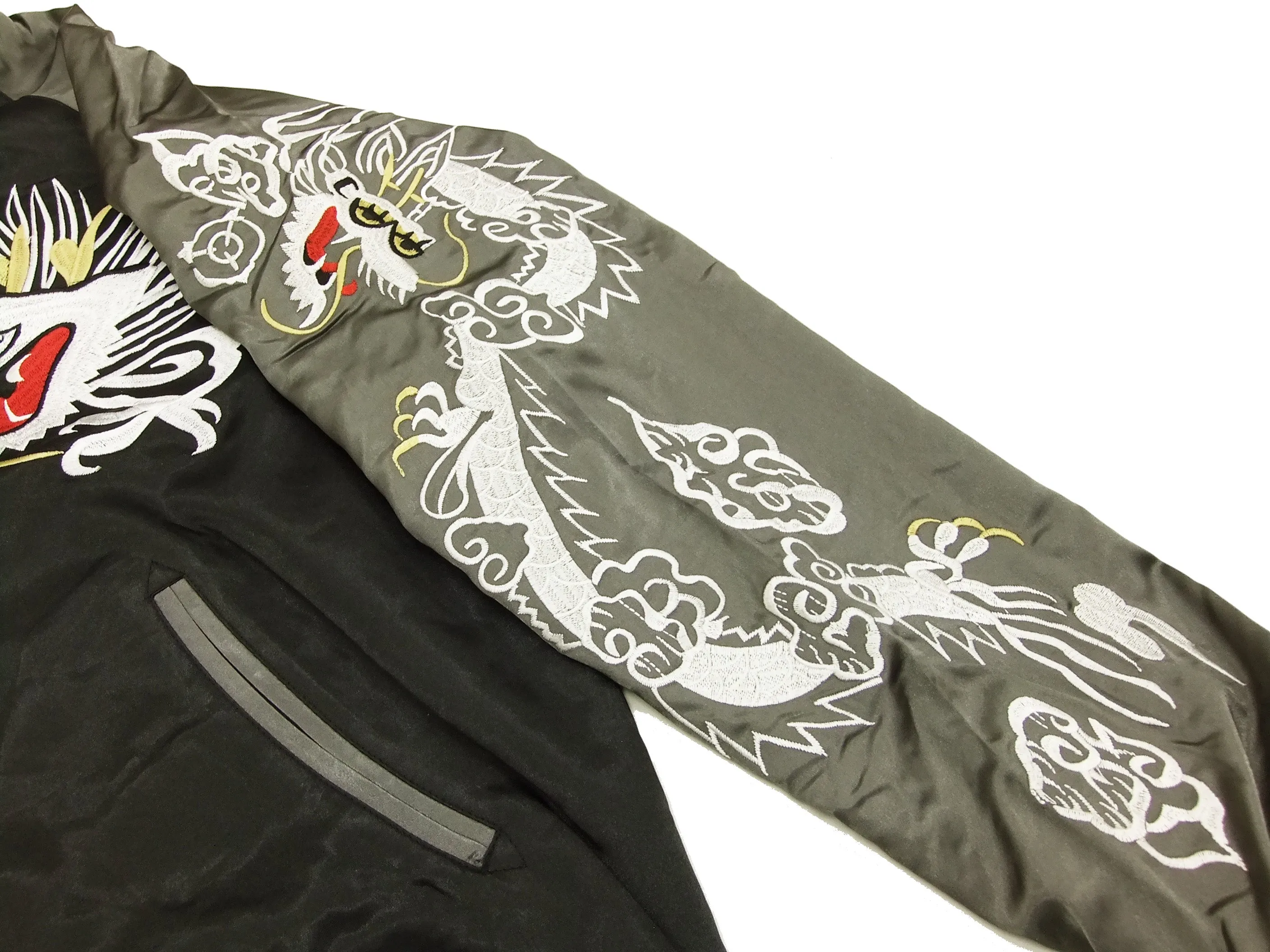 Japanesque Script Japanese Souvenir Jacket 3RSJ-503 White tiger Men's Sukajan Black/Brown