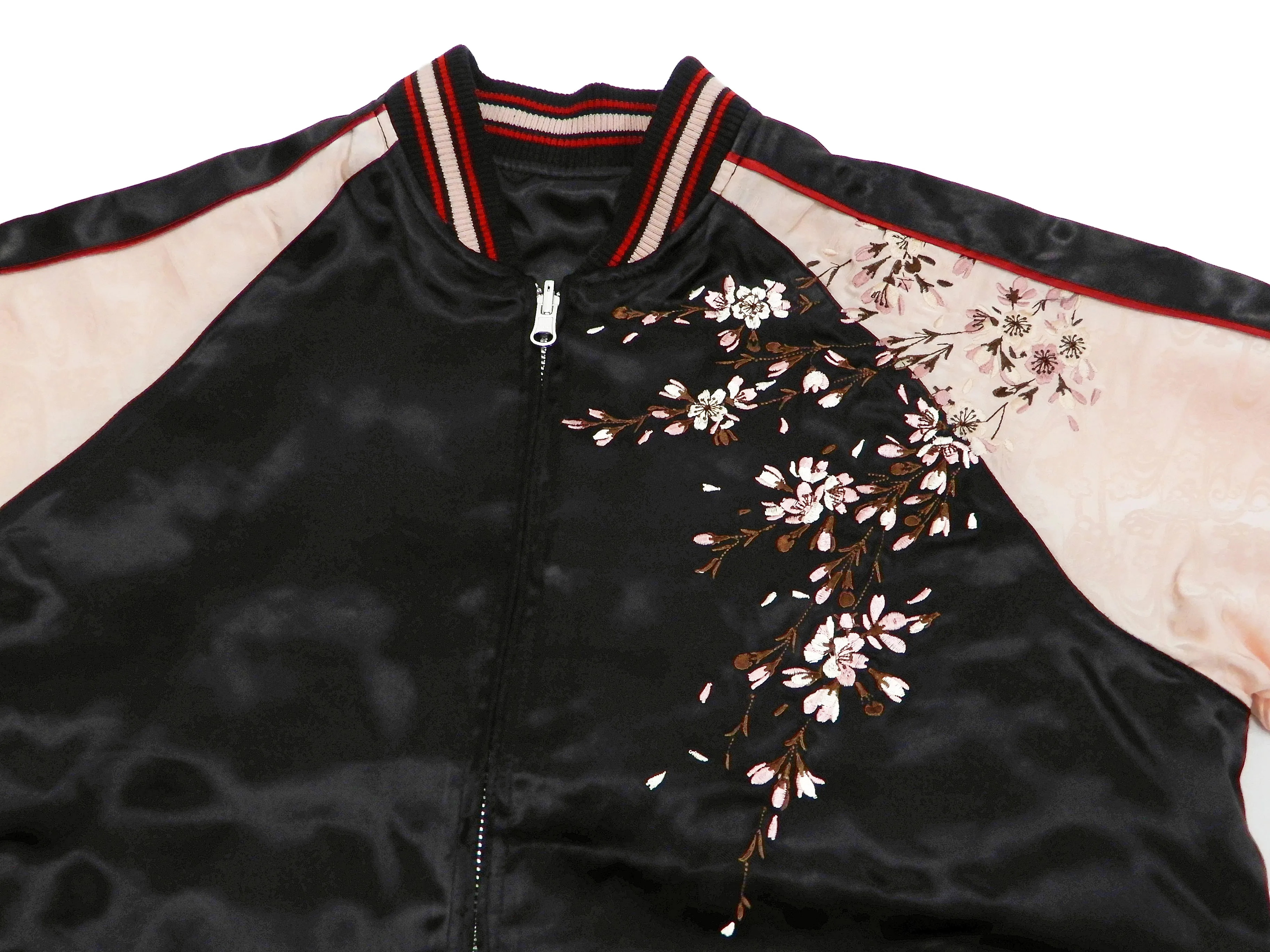 Japanesque Sukajan Jacket Men's Japanese Souvenir Jacket Weeping Cherry 3RSJ-753 Black/Pink