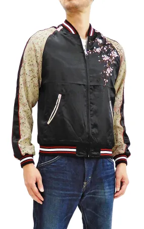 Japanesque Sukajan Men's Japanese Souvenir Jacket Cherry Blossom 3RSJ-301 Black/Beige