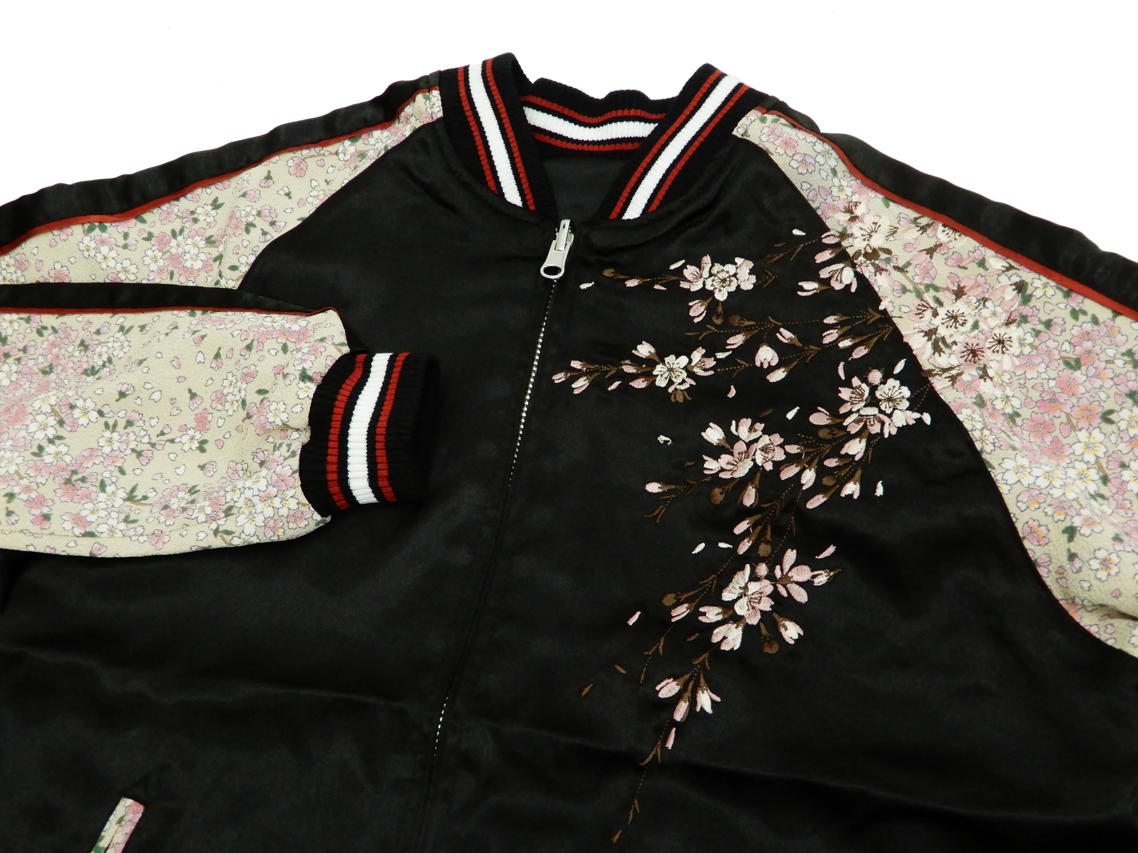 Japanesque Sukajan Men's Japanese Souvenir Jacket Cherry Blossom 3RSJ-301 Black/Beige