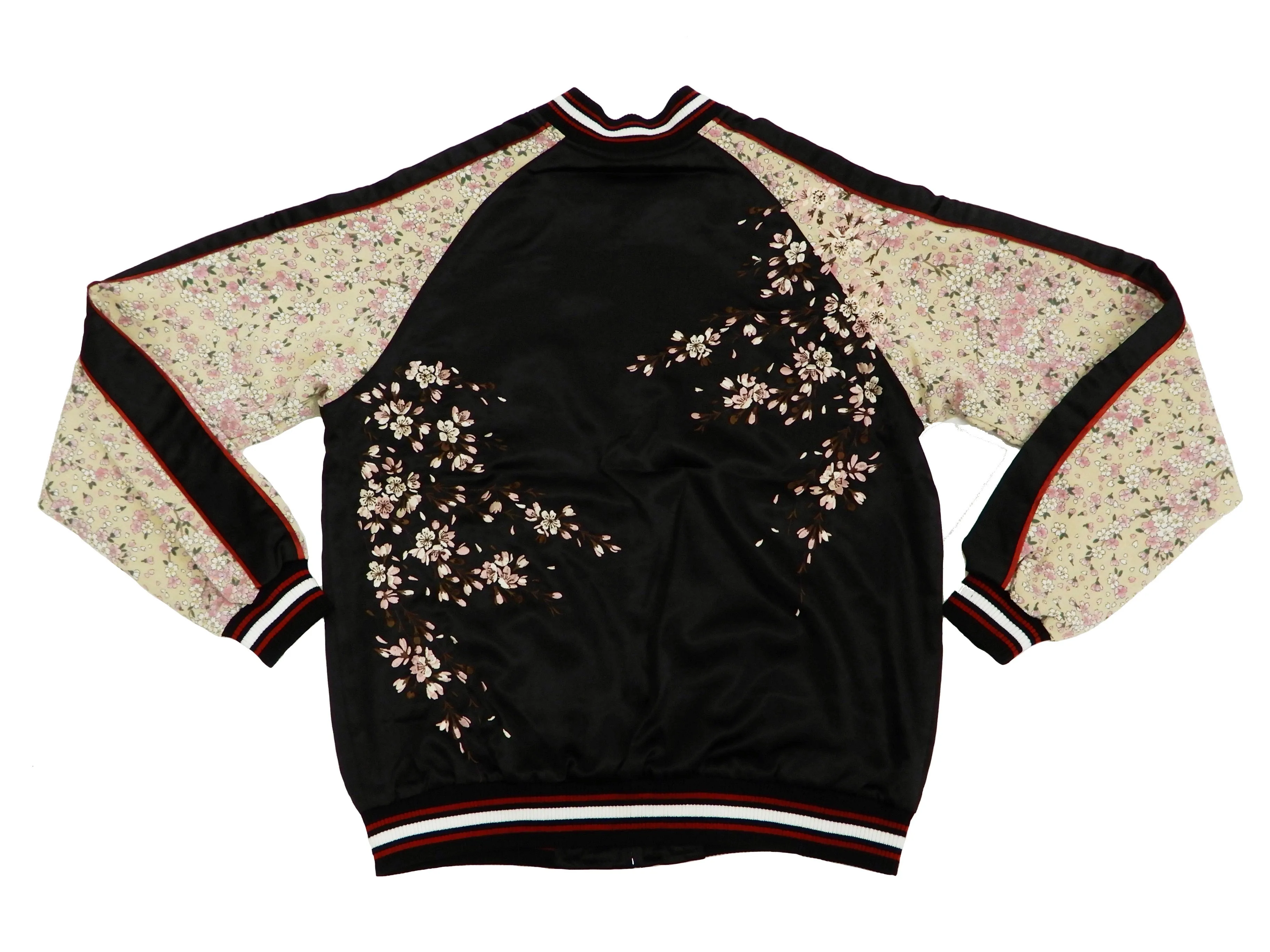 Japanesque Sukajan Men's Japanese Souvenir Jacket Cherry Blossom 3RSJ-301 Black/Beige