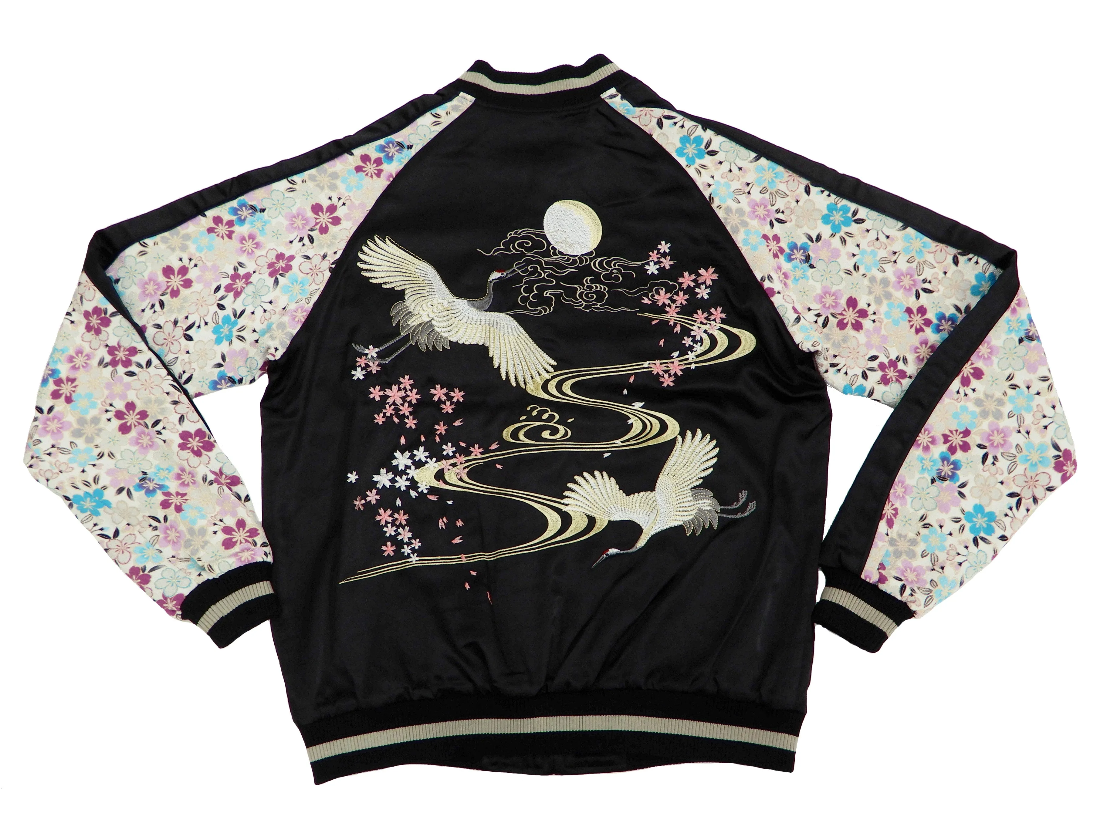 Japanesque Sukajan Men's Japanese Souvenir Jacket Crane 3RSJ-302 Black/Off