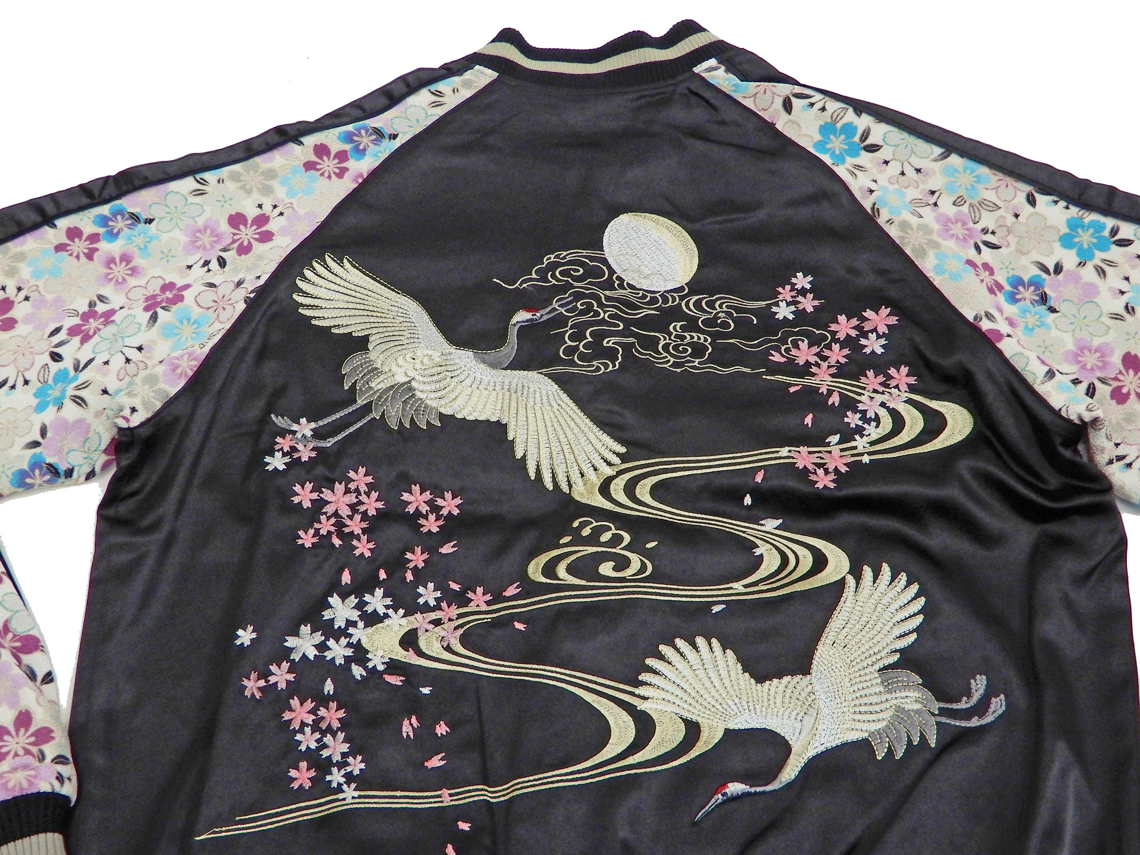 Japanesque Sukajan Men's Japanese Souvenir Jacket Crane 3RSJ-302 Black/Off