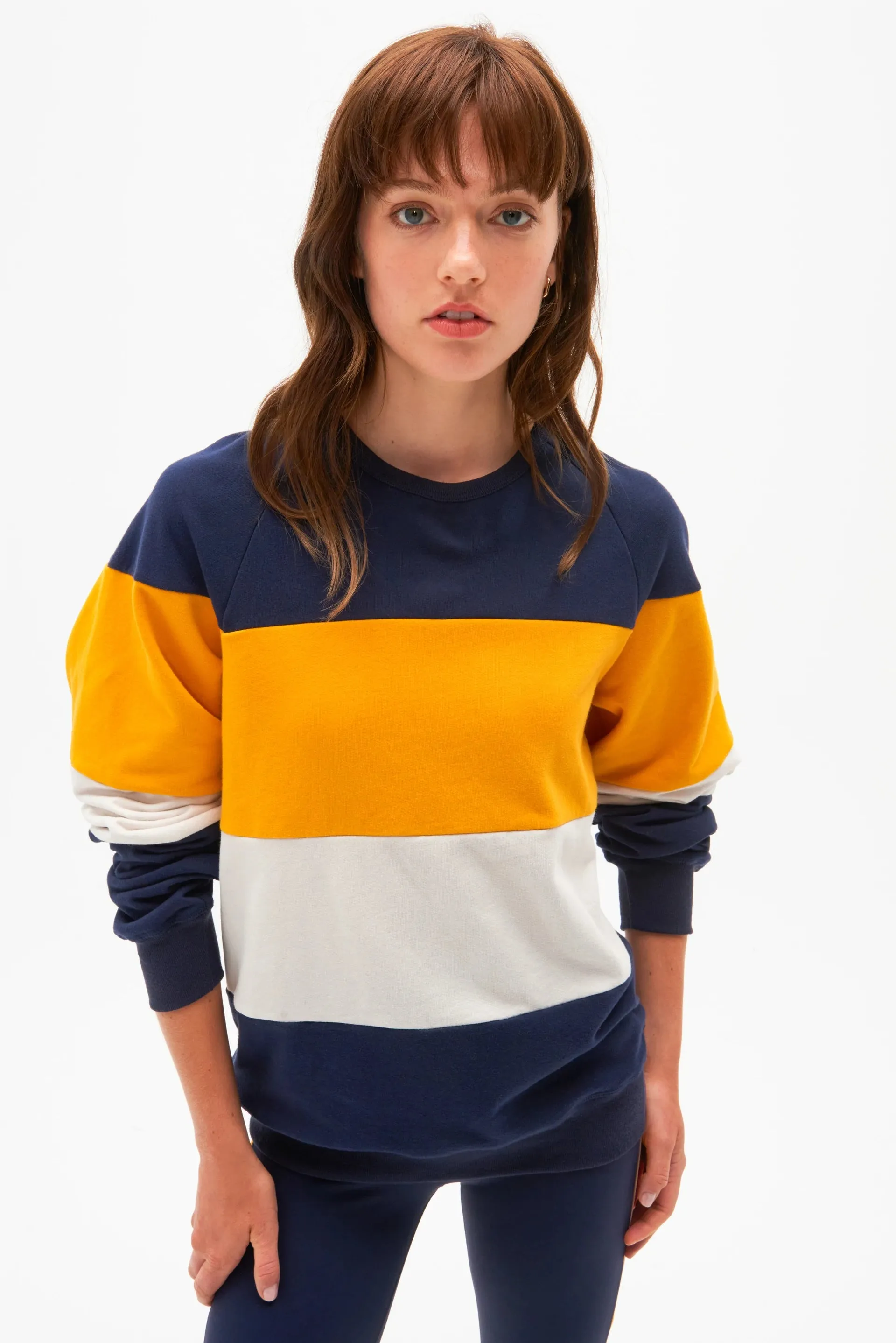 Jill French Terry Sweatshirt, Indigo/Marigold