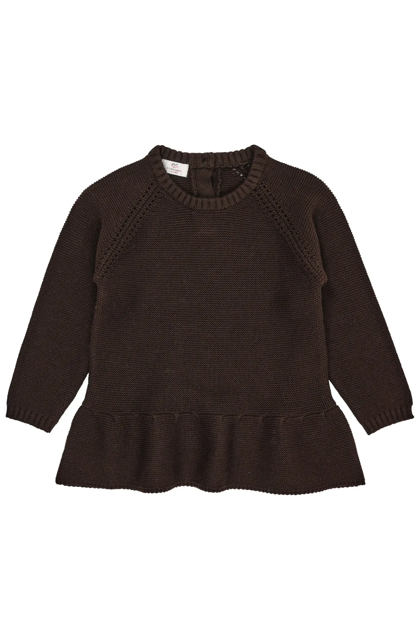 KNITTED PULLOVER W. FRILL - DK BROWN