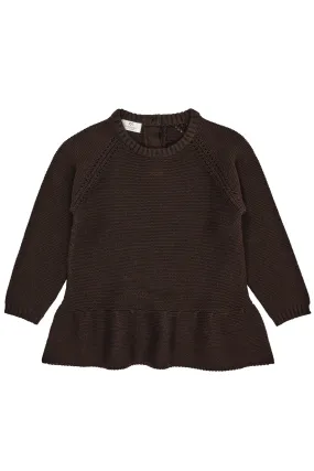 KNITTED PULLOVER W. FRILL - DK BROWN