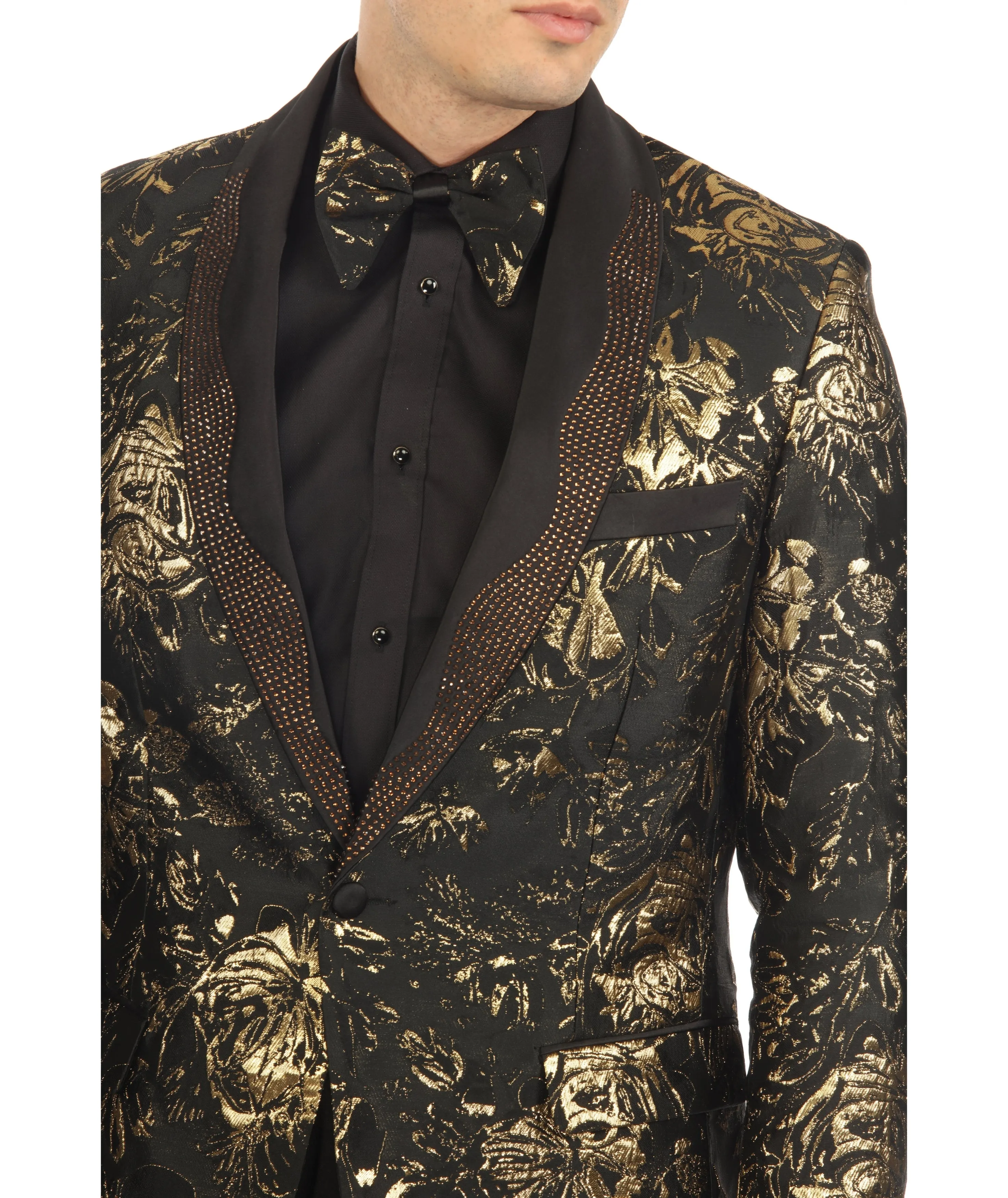 MENS MIDNIGHT GOLD SHAWL COLLAR TUXEDO 1 BUTTON 2 VENT SLIM FIT BLAZER