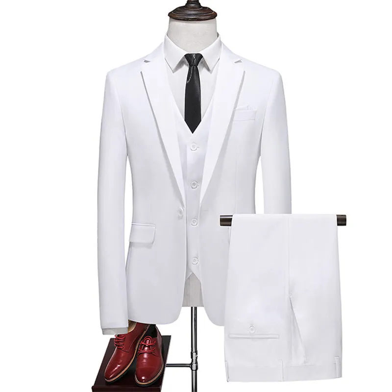 Men's Three-Piece Solid Color Suit for Evening Events, Banquets, or Weddings.