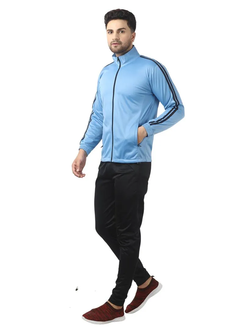 Men's Trendy Blue Solid Polyester Regular Fit Tracksuit