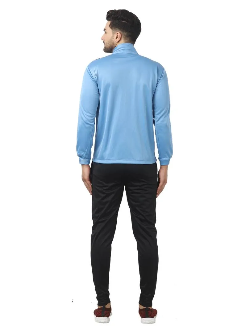 Men's Trendy Blue Solid Polyester Regular Fit Tracksuit