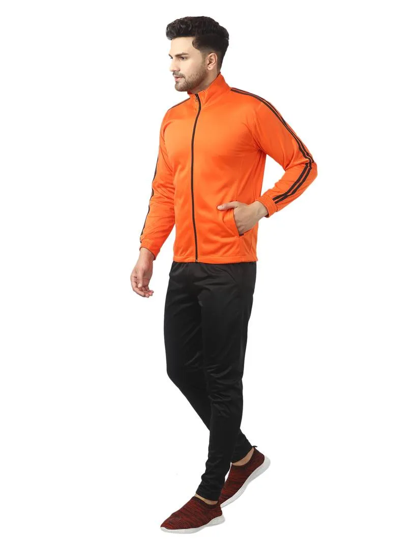 Men's Trendy Orange Solid Polyester Regular Fit Tracksuit