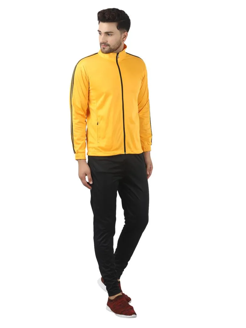 Men's Trendy Yellow Solid Polyester Regular Fit Tracksuit