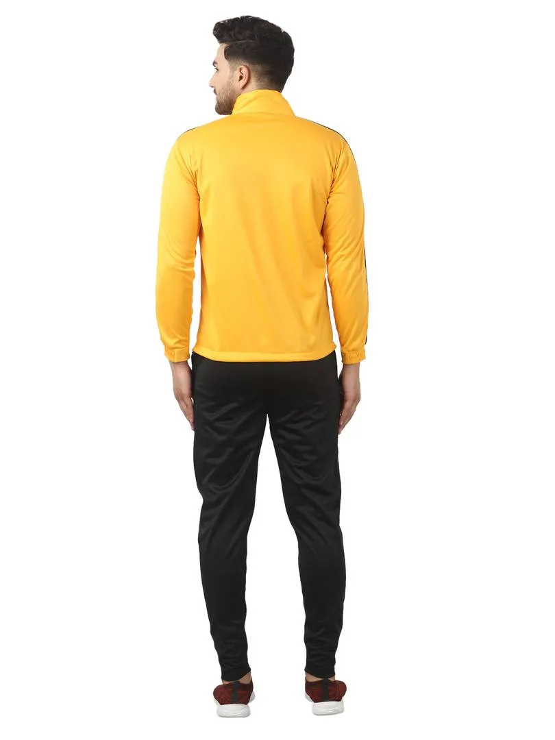 Men's Trendy Yellow Solid Polyester Regular Fit Tracksuit