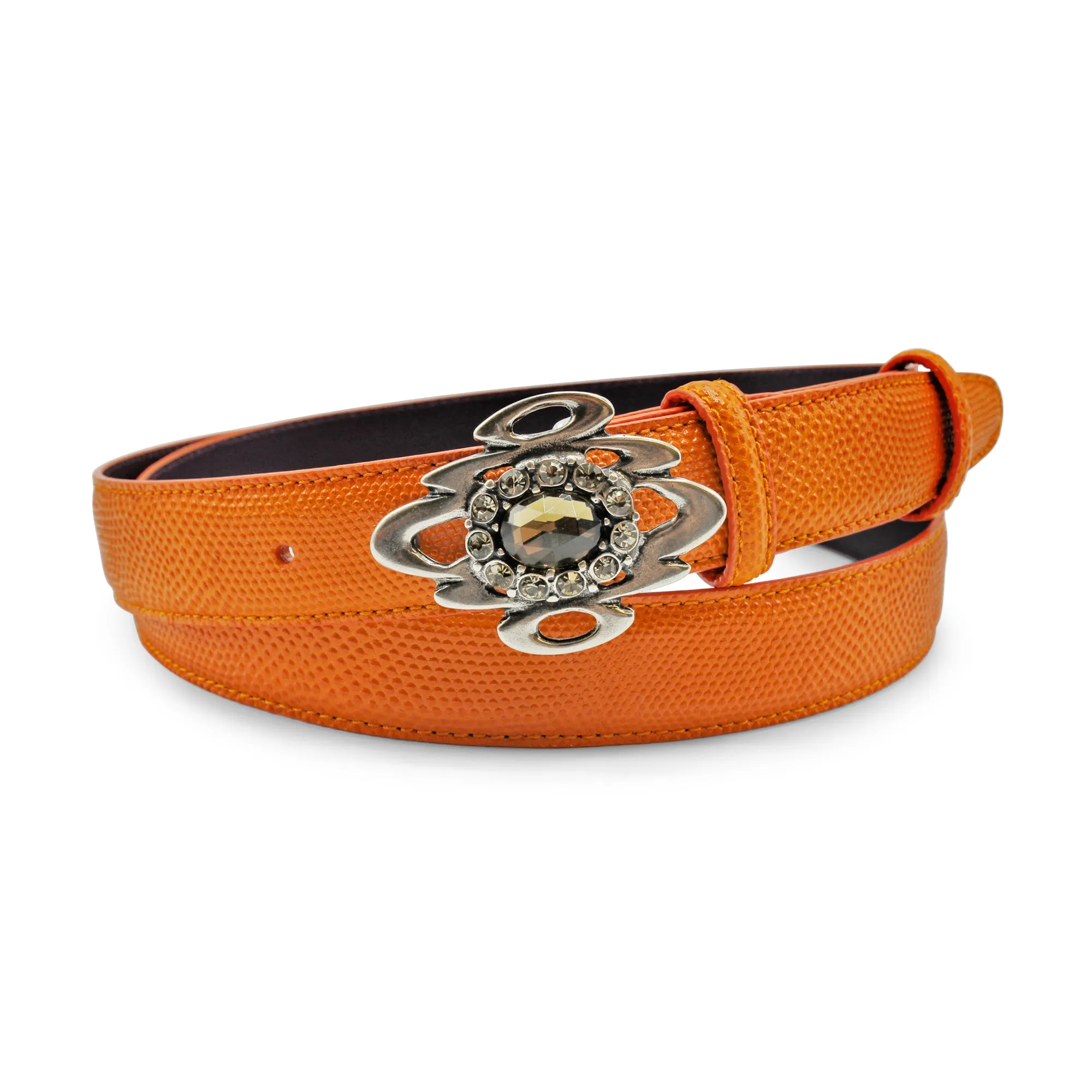 Narrow Tangerine Carung Crystal Cloud Belt