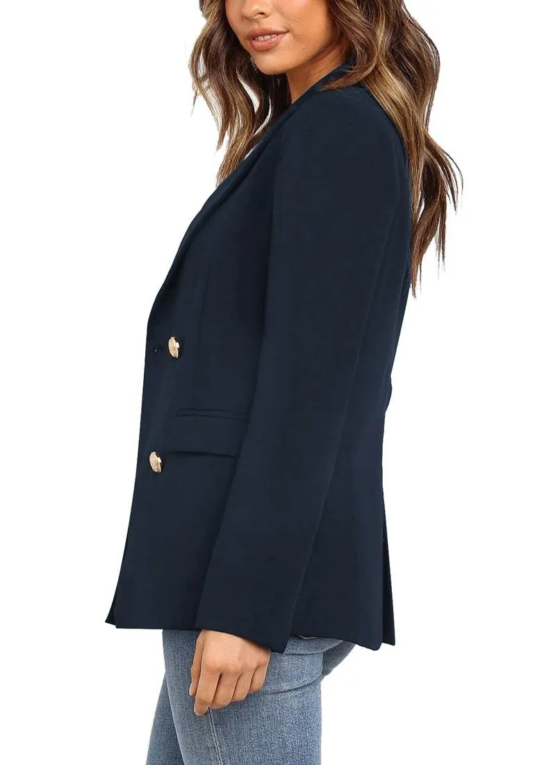 Navy Notch Lapel Double-Breasted Blazer