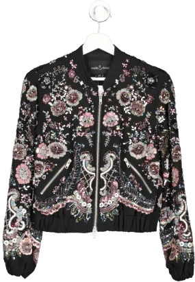 Needle & Thread Black Embellished Beaded Bomber Jacket UK 6