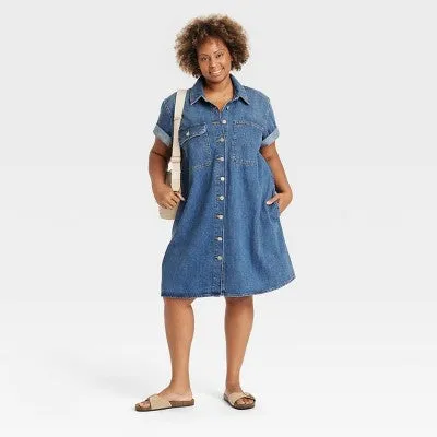 Open Box - Women's Short Sleeve Mini Shirtdress - Universal Thread