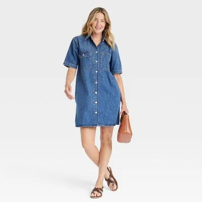 Open Box - Women's Short Sleeve Mini Shirtdress - Universal Thread