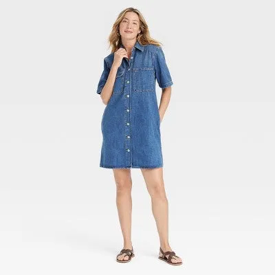 Open Box - Women's Short Sleeve Mini Shirtdress - Universal Thread