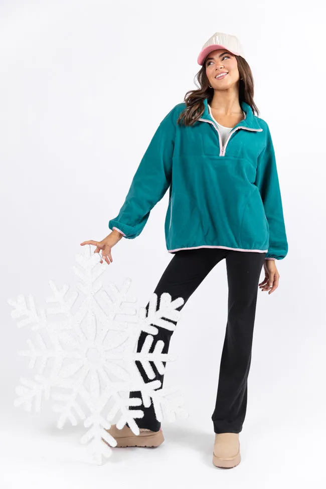 Outside The Box Jade and Pink Contrast Trim Fleece Pullover SALE