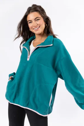 Outside The Box Jade and Pink Contrast Trim Fleece Pullover SALE