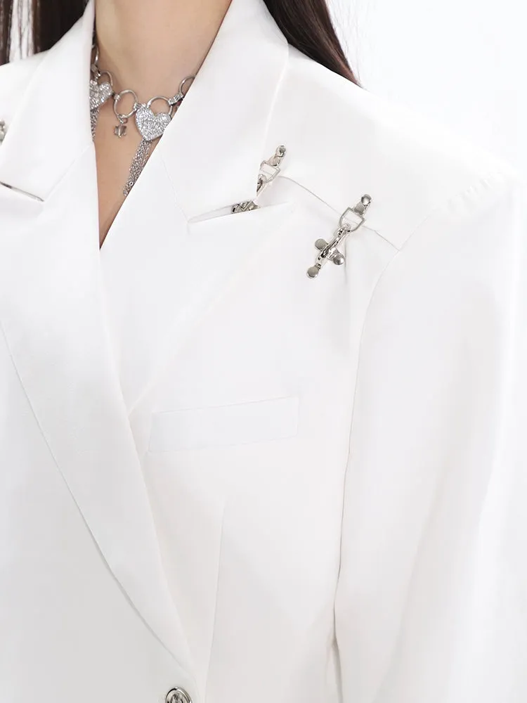 Oversized Blazer with Embellished Lapel Detail