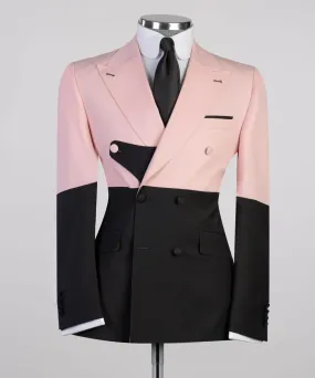 Oyster Pink and Black Double Breasted Suit