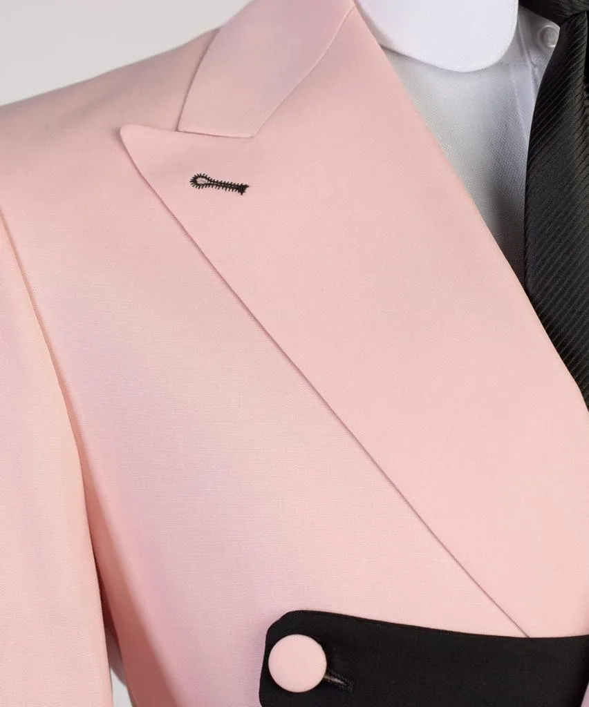 Oyster Pink and Black Double Breasted Suit