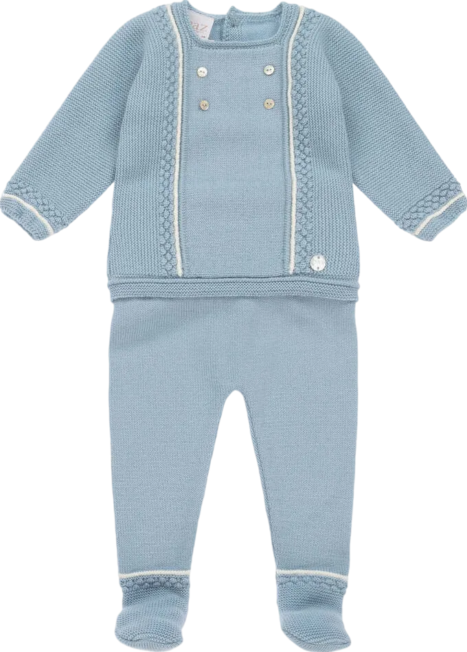 PAZ RODRIGUEZ Blue Knitted Wool 2 Piece Set  0-1 Months (Newborn)