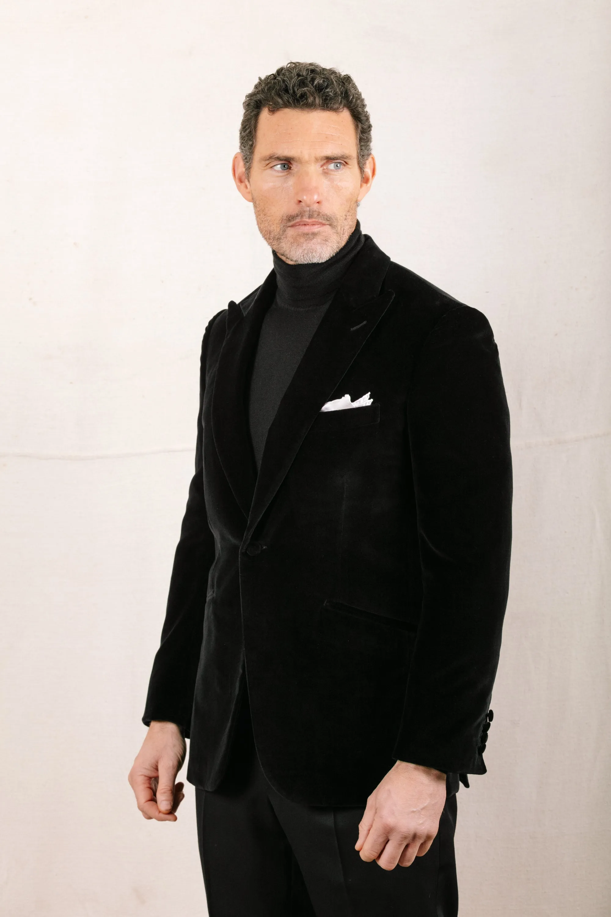 Peak Lapel Jacket in Black Velvet