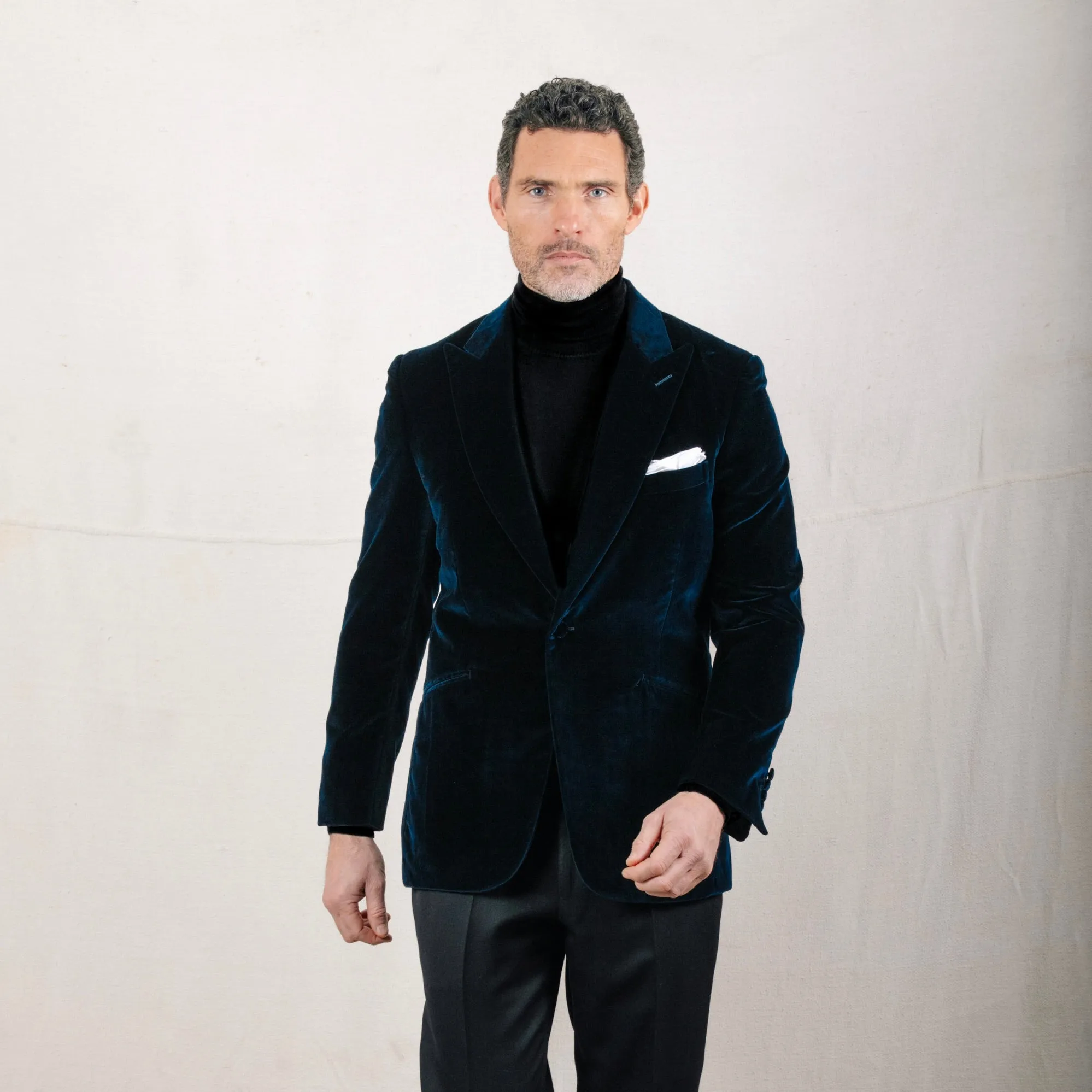 Peak Lapel Jacket in Midnight Blue Velvet