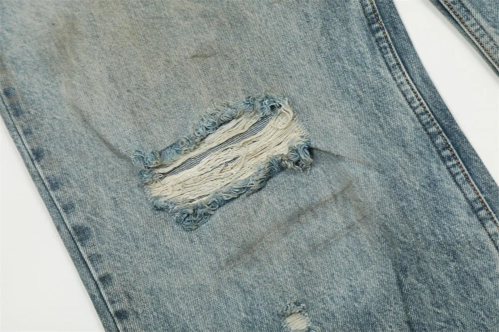 Ripped Dirty Denim Baggy Pants Men