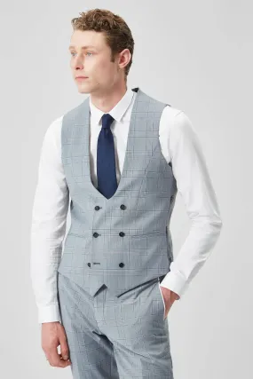 Rogers Skinny Fit Blue Check Waistcoat