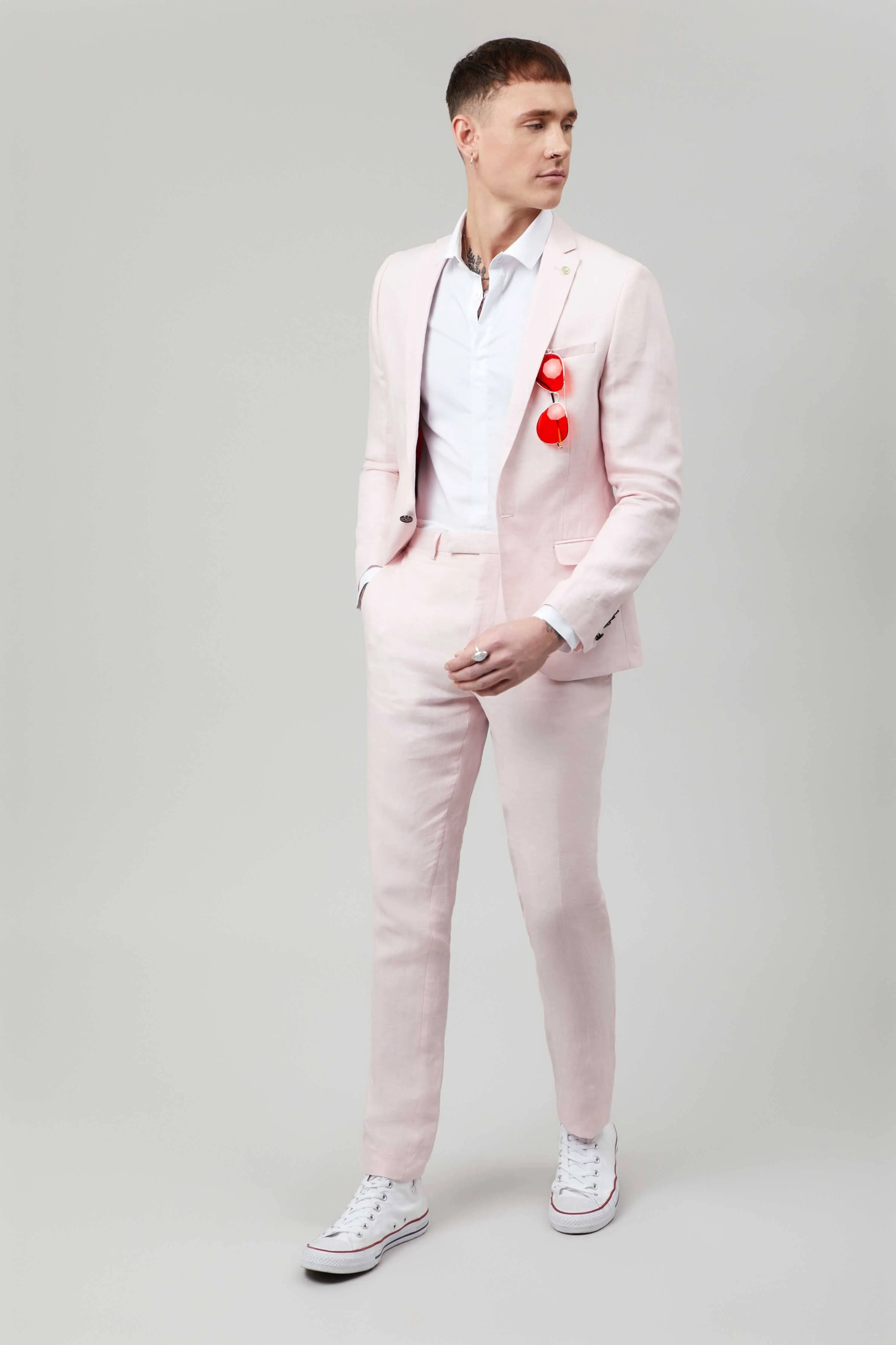 Shades Skinny Fit Pink Linen Jacket