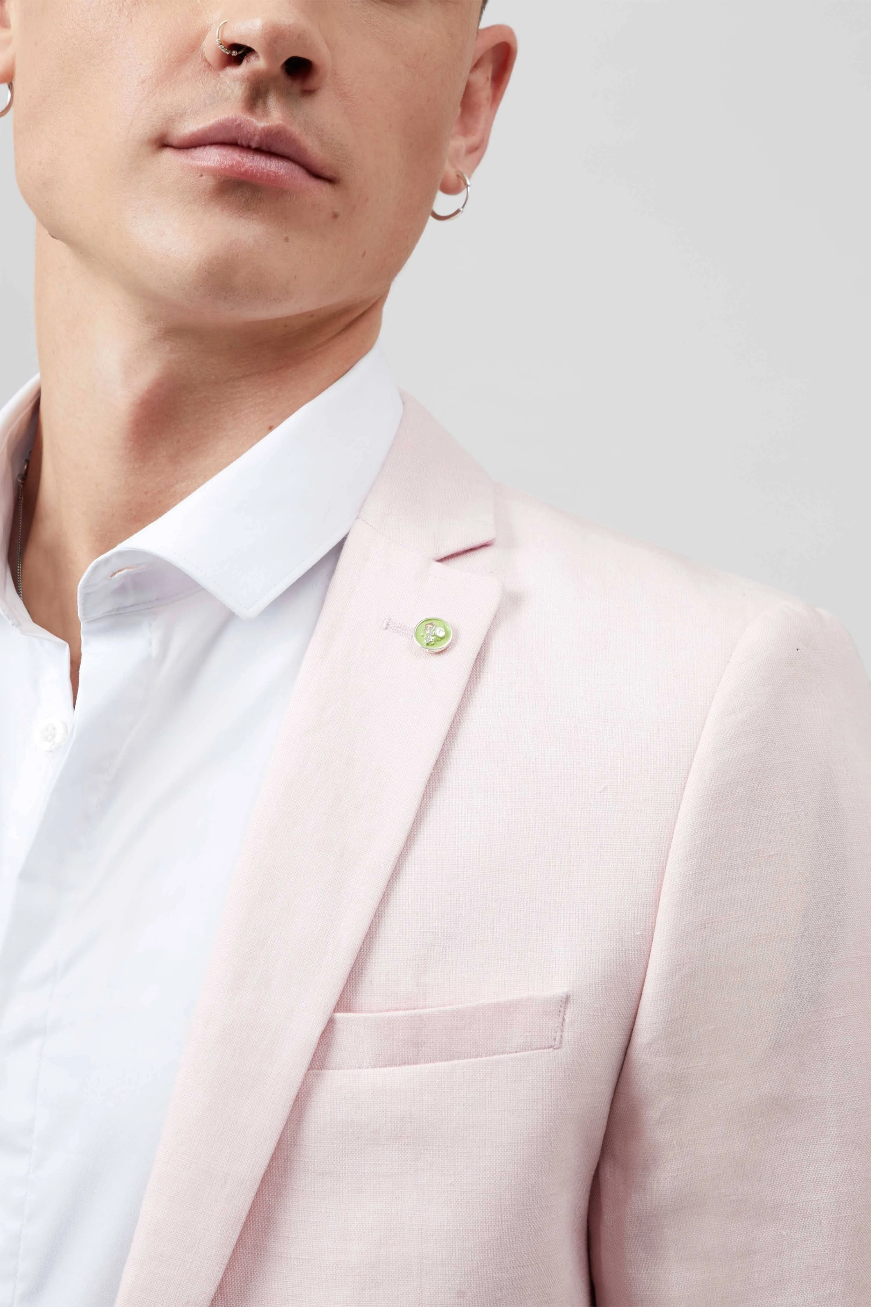 Shades Skinny Fit Pink Linen Suit