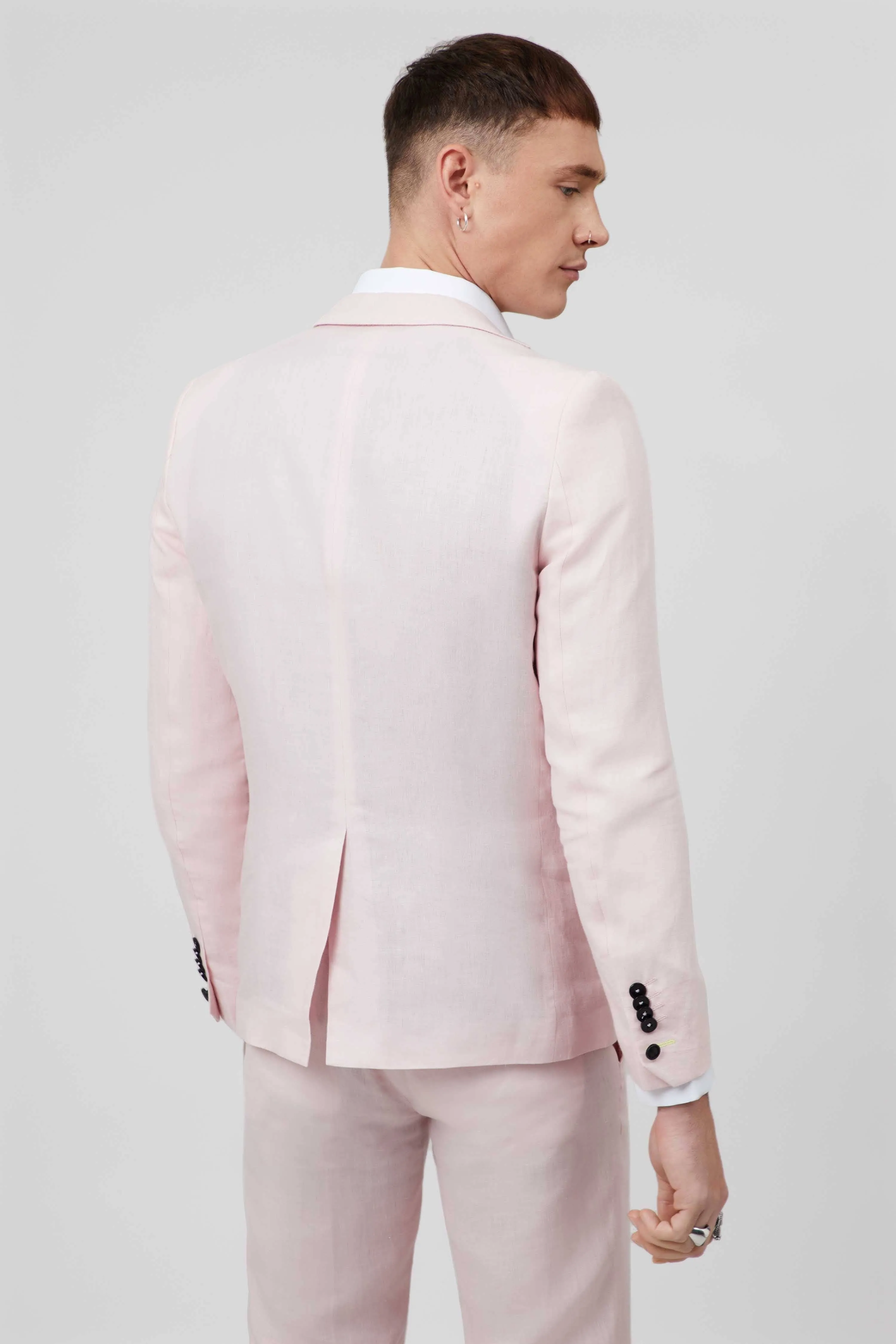 Shades Skinny Fit Pink Linen Suit