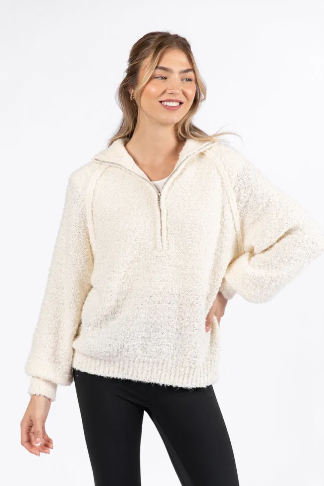 Signature Move Cream Fuzzy Quarter Zip Pullover FINAL SALE