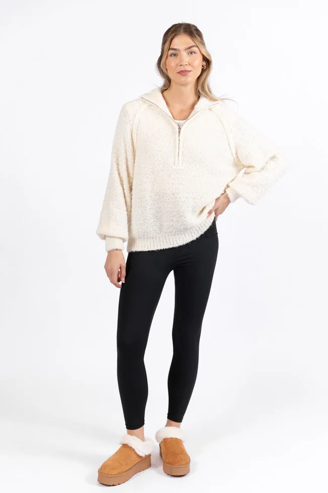 Signature Move Cream Fuzzy Quarter Zip Pullover SALE