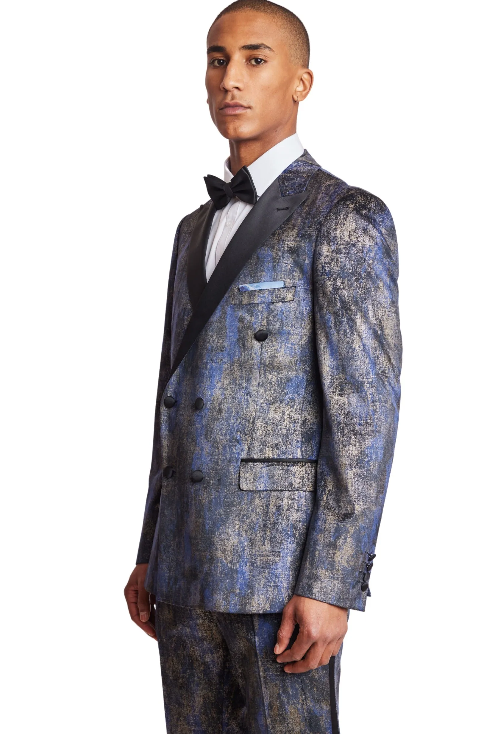 Soho DB Peak Tux Jacket - slim - Blue and Gold