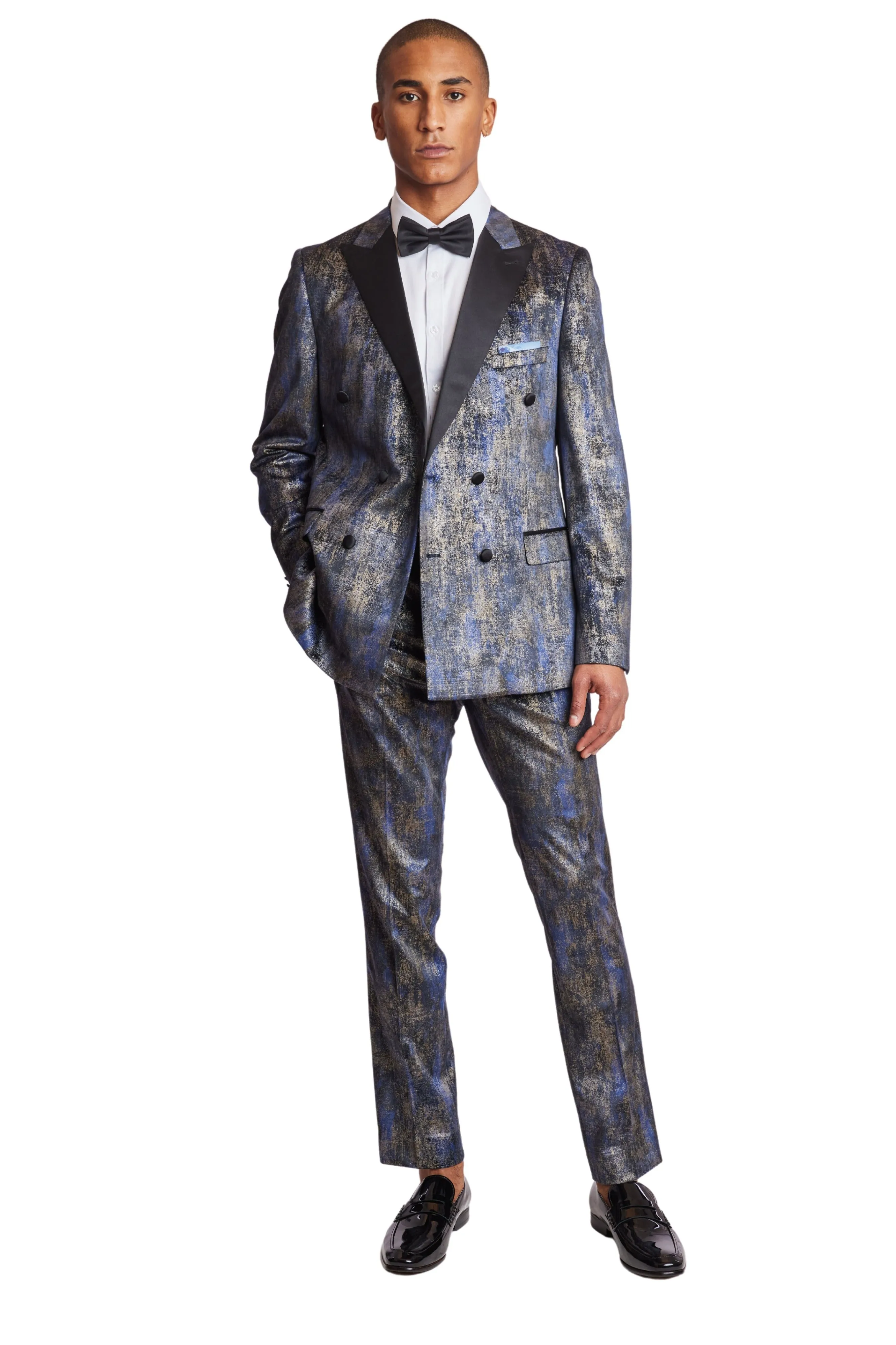 Soho DB Peak Tux Jacket - slim - Blue and Gold