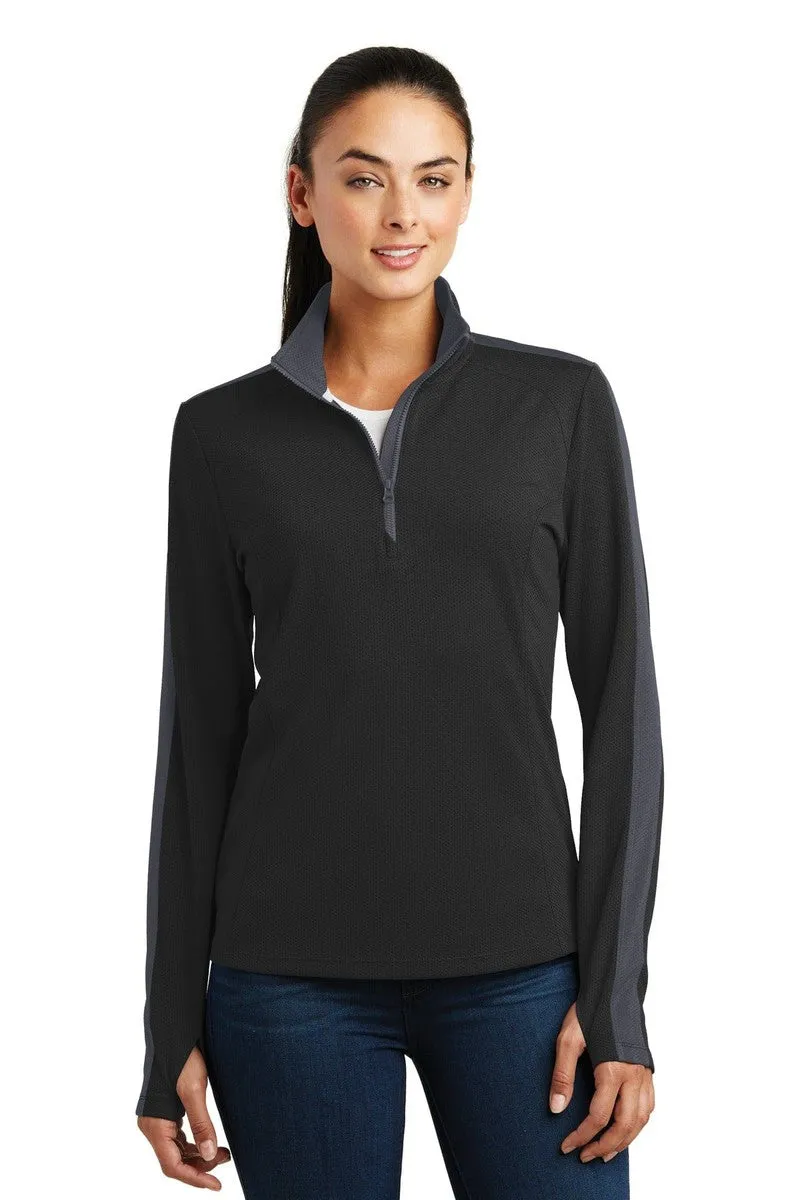 Sport-Tek LST861: Ladies Sport-Wick Textured Colorblock 1/4-Zip Pullover