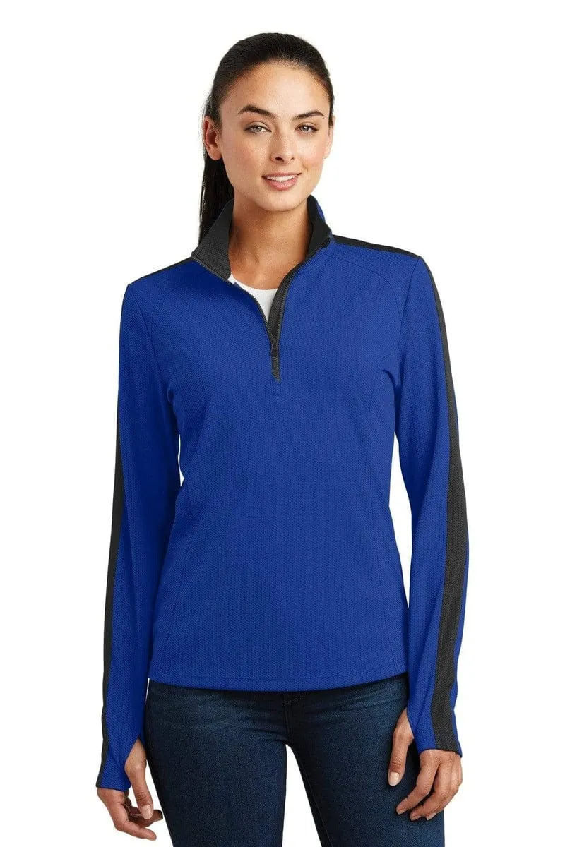 Sport-Tek LST861: Ladies Sport-Wick Textured Colorblock 1/4-Zip Pullover