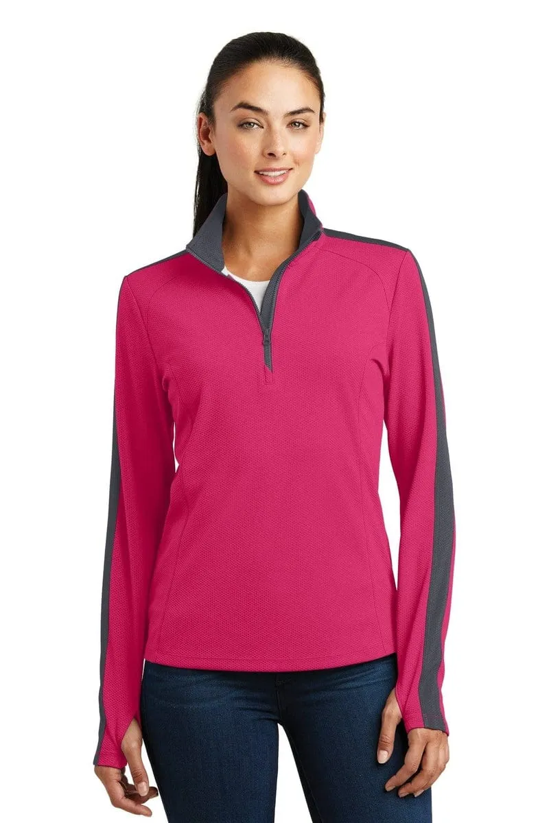 Sport-Tek LST861: Ladies Sport-Wick Textured Colorblock 1/4-Zip Pullover