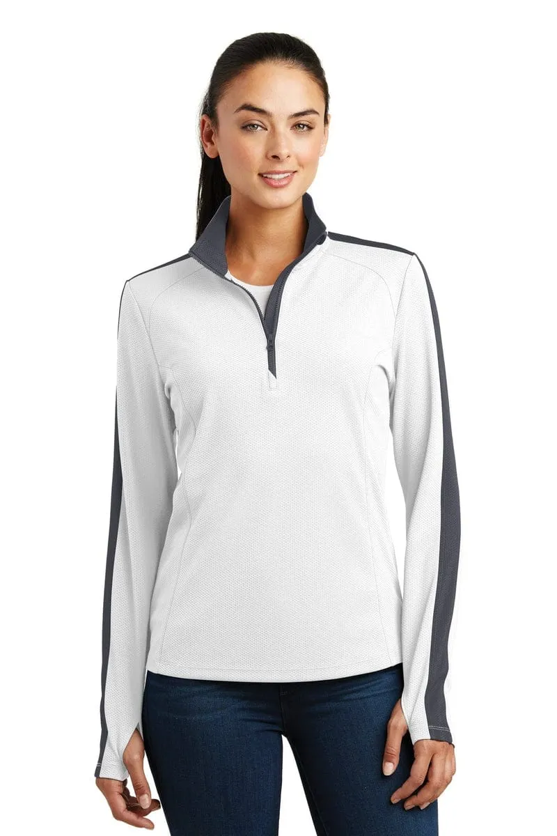 Sport-Tek LST861: Ladies Sport-Wick Textured Colorblock 1/4-Zip Pullover