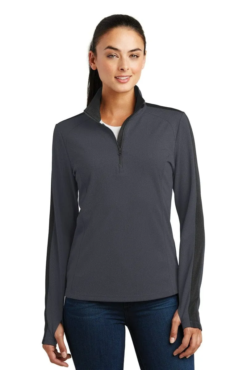 Sport-Tek LST861: Ladies Sport-Wick Textured Colorblock 1/4-Zip Pullover