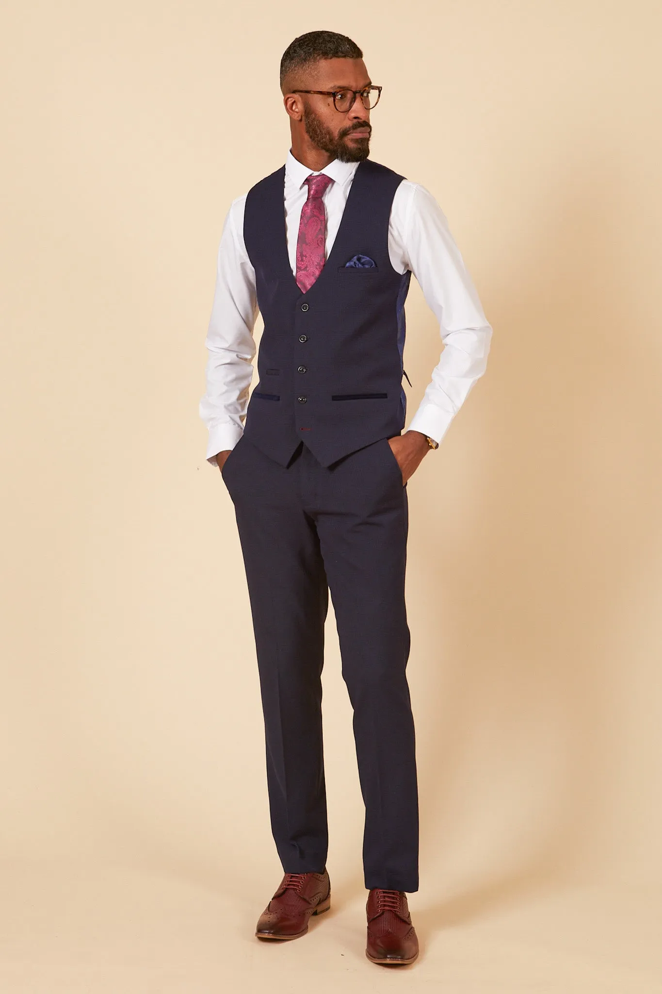 The WHU Collection - BROMLEY Navy Check Three Piece Suit As Worn By Ben Johnson