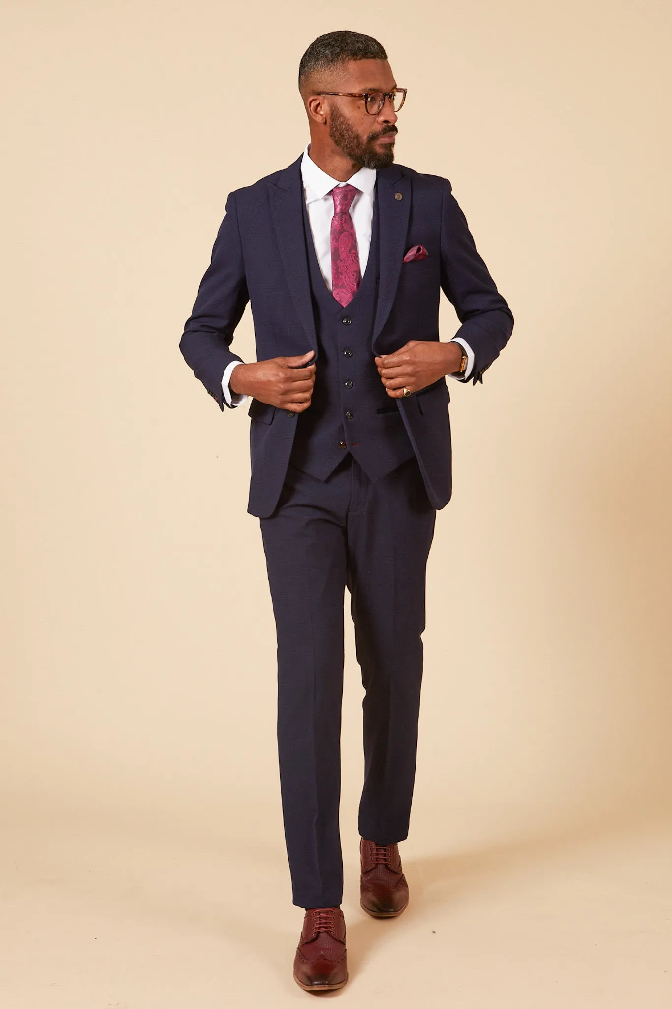 The WHU Collection - BROMLEY Navy Check Three Piece Suit As Worn By Ben Johnson