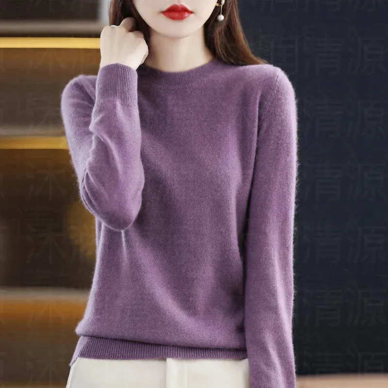 Womens Autumn Winter Casual Knitted Crew Neck Cashmere Sweater