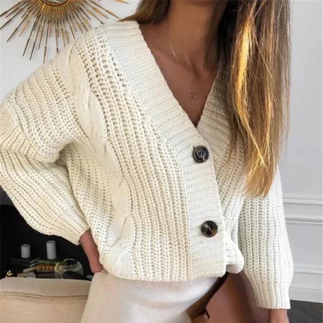 Womens Vintage Knitted V Neck Cardigan